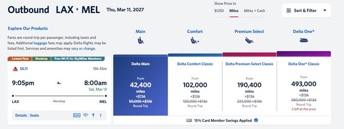 Delta LAX MEL pricing