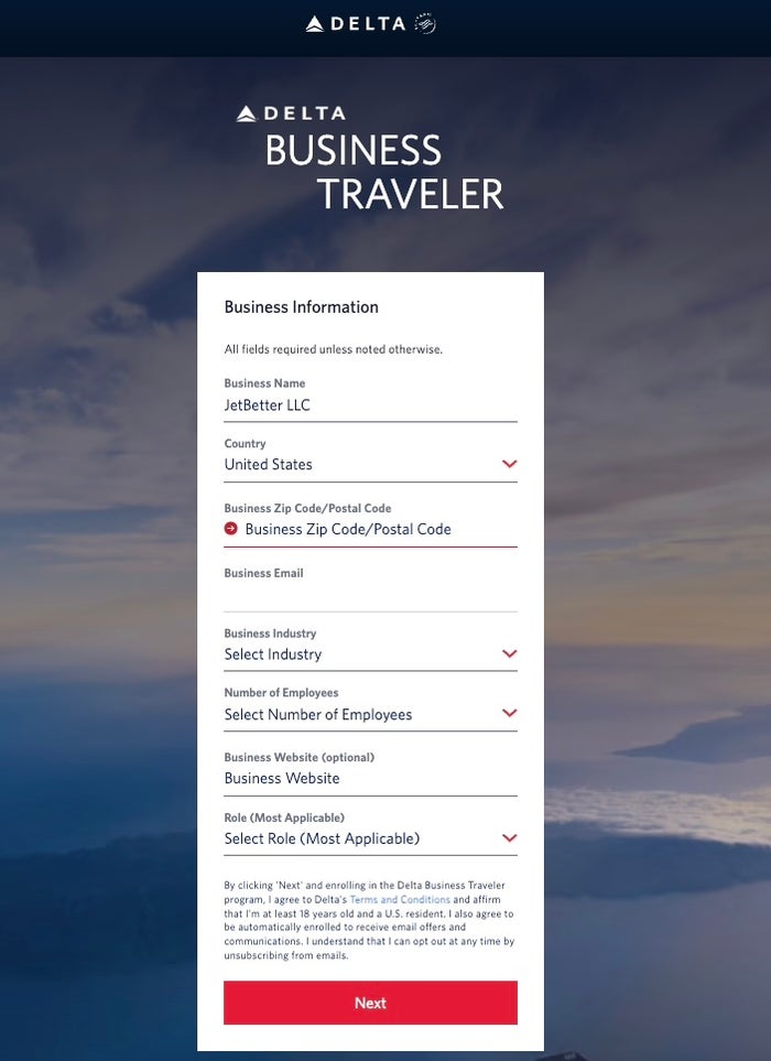 Delta business traveler form