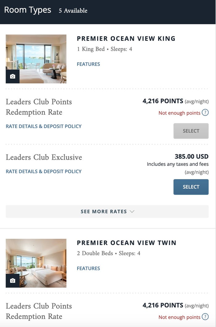 Halekulani Okinawa cash and points rates
