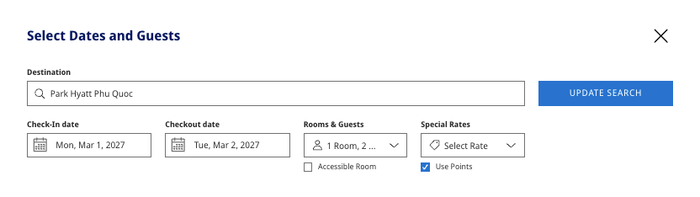 Hyatt Website search