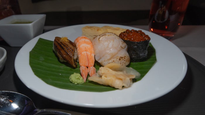 Japan Airlines 777 first sushi platter Japan Airlines 777 first sushi platter