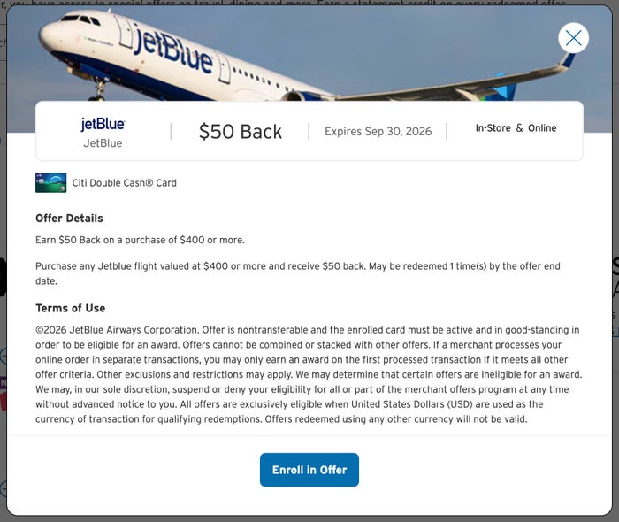 Citi Merchant Offer JetBlue January 2026 JetBlue Citi Merchant Offer