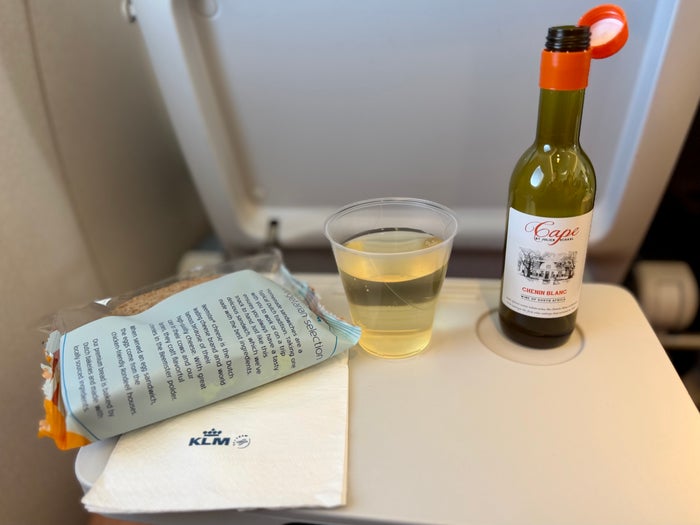 KLM complimentary wine and sandwich KLM complimentary wine and sandwich