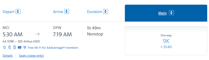 MCI DFW AA award 9k miles MCI DFW AA award 9k miles