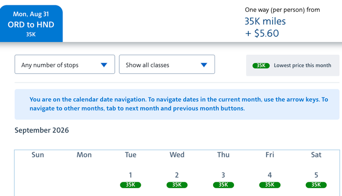ORD HND AAdvantage 35k economy award space ORD HND AAdvantage 35k economy award space