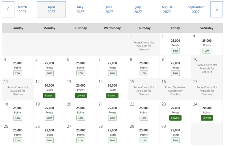Park Hyatt Mexico City April 2026 award calendar