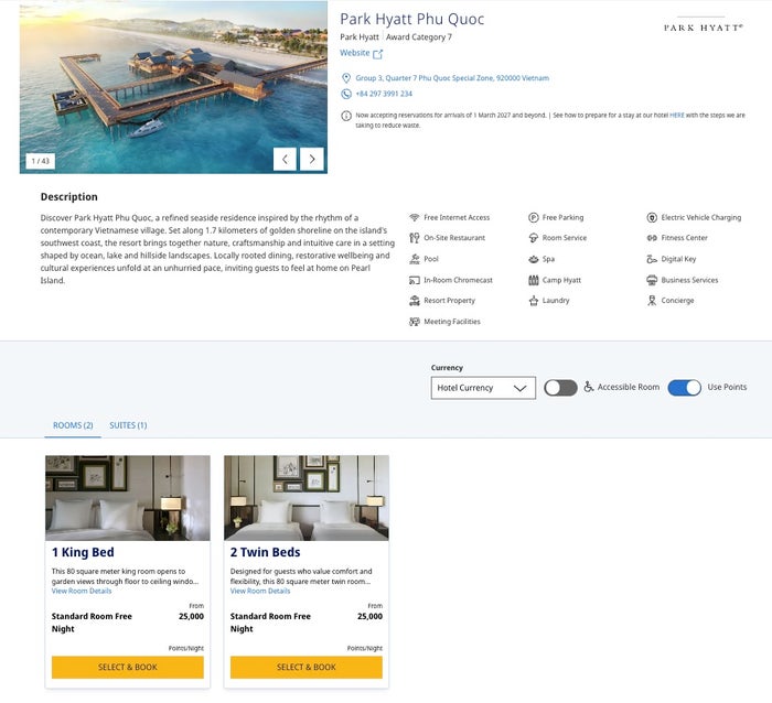 Park Hyatt Phu Quoc Award rates