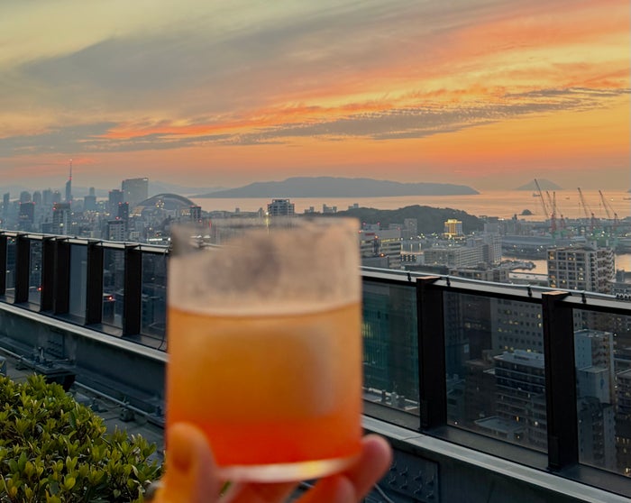 Ritz Carlton Fukuoka rooftop cocktail at sunset Ritz Carlton Fukuoka rooftop cocktail at sunset