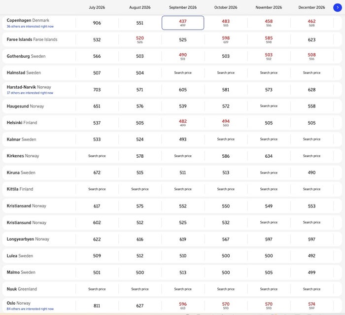 SAS Sale Low Fare Calendar SAS Sale Low Fare Calendar