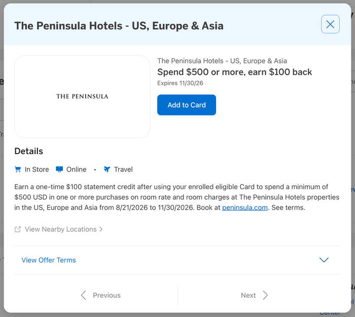 Screenshot 2026 08 21 at 06.57.16 Peninsula Hotels Amex Offer
