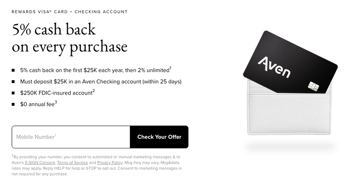 Aven credit card + 5% cash-back offer
