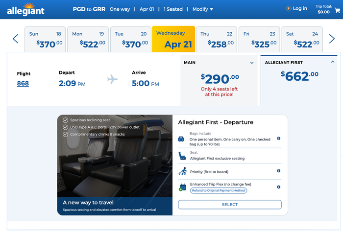 Screenshot 2026 08 24 at 12.01.12 PM Allegiant First fare
