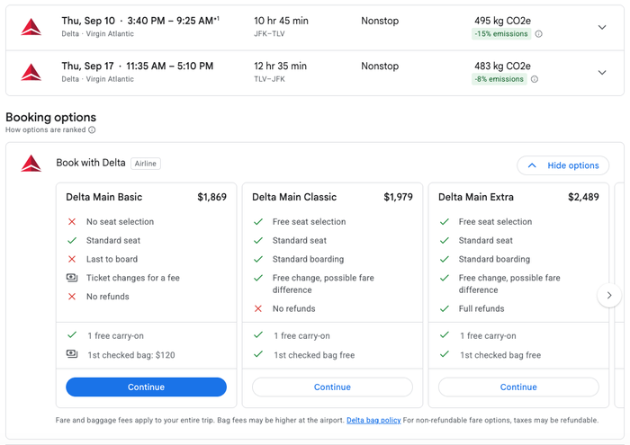 Google Flights Delta JFK TLV