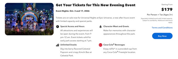 Universal Nights Price