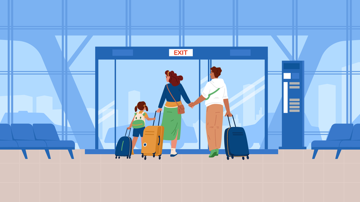 UpgradedPoints Family exiting an airport