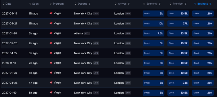 Virgin Atlantic availability LHR August 2026