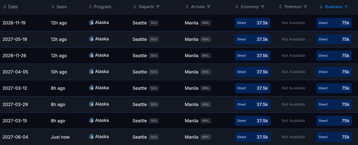 manila award alert seats aero