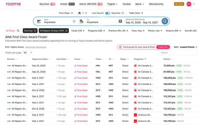 1. ANA First Class Finder