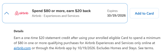 Airbnb Experiences 20 Amex Offer September 2026