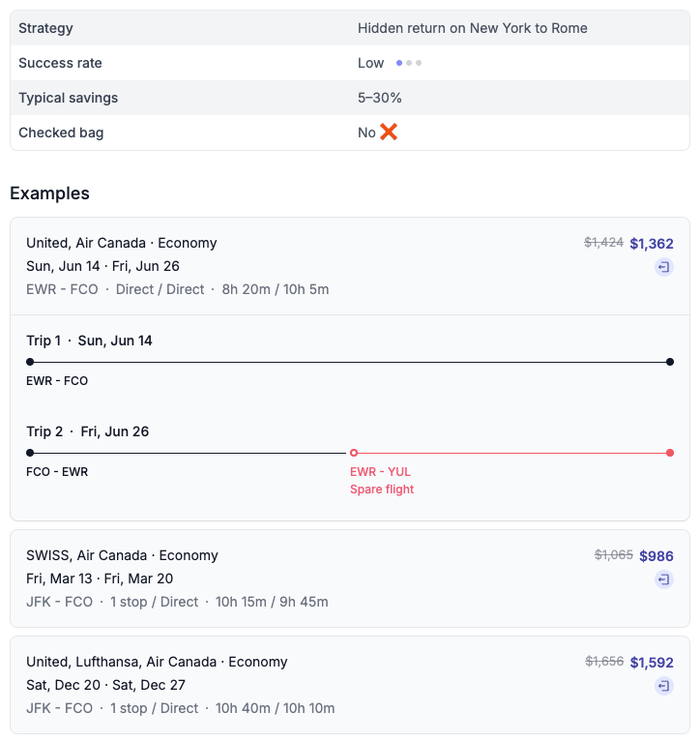 Airglitch example EWR FCO spare flights Airglitch example EWR FCO spare flights