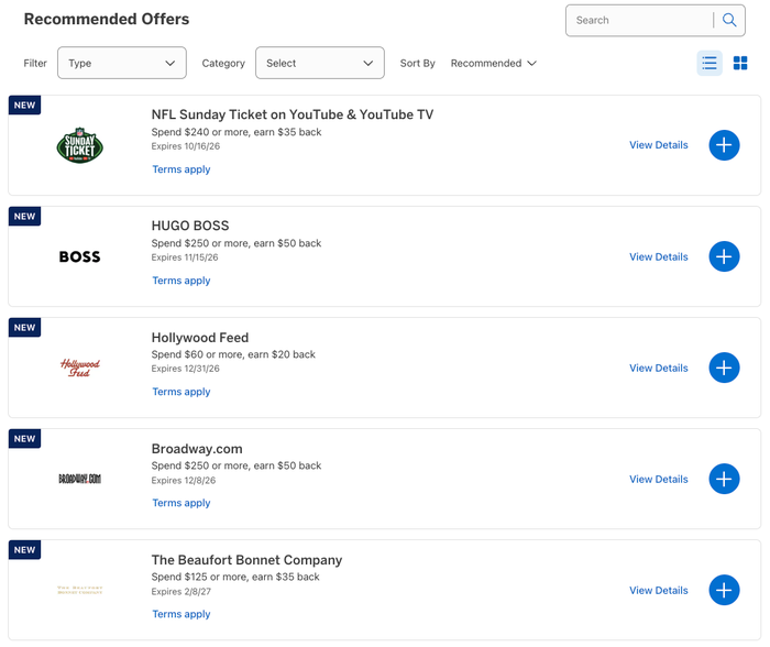Amex Offers examples September 2026