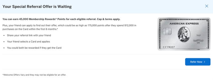 Amex Platinum 45k referral offer Amex Platinum 45k referral offer