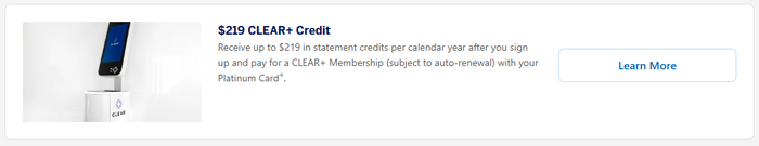Clear screenshot Amex Platinum Amex Platinum card CLEAR+ credit