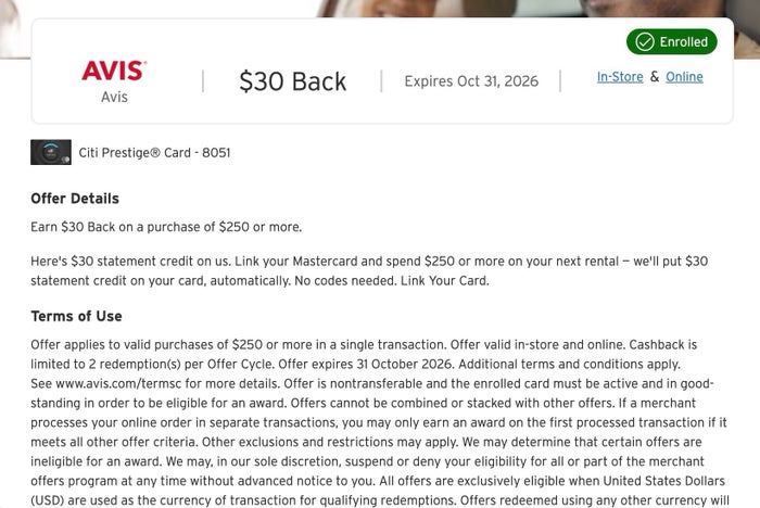 Avis Citi Merchant Offer Avis Citi Merchant Offer