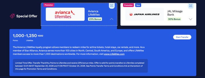 Citi transfer bonus LifeMiles September 2025 Citi Avianca Transfer Bonus