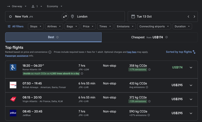 Flights from New York to London