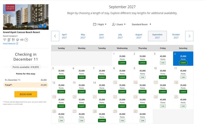 Grand Hyatt Cancun 35k points calendar rates Grand Hyatt Cancun 35k points calendar rates