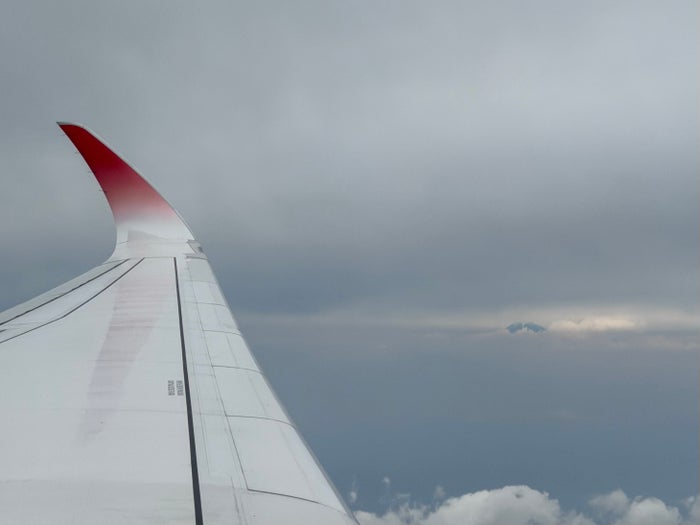 JAL A350 wingtip with Mount Fuji