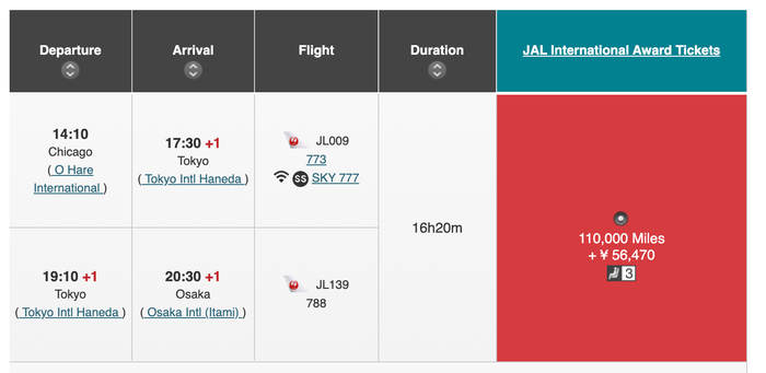 JAL ORD HND ITM 100k award booking example JAL ORD HND ITM 100k award booking example