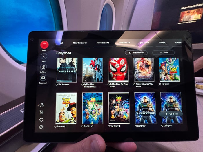 JL First Class Suite IFE movie options JL First Class Suite IFE movie options