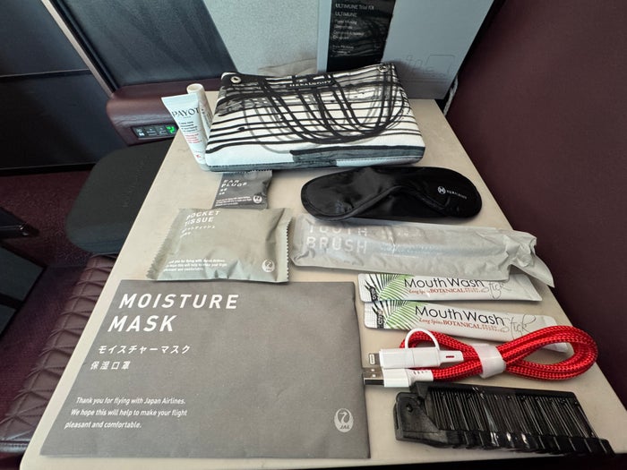 JL First Class Suite amenity kit items