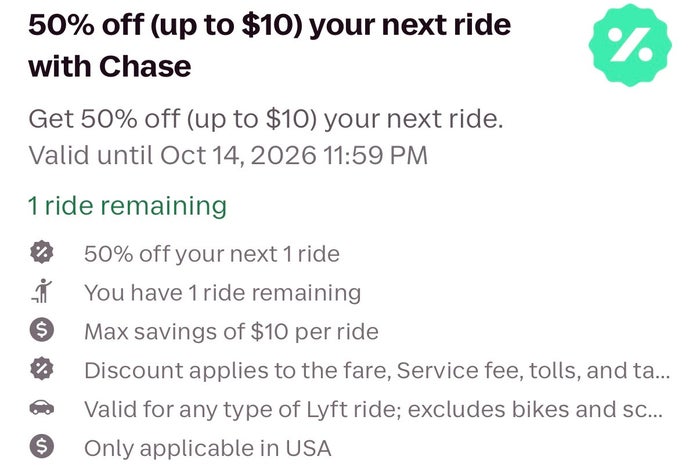 Lyft Chase discount Lyft Chase discount