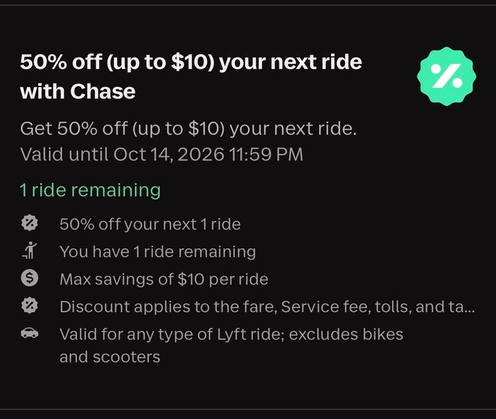 Lyft promo added through mobile app Lyft promo added through mobile app
