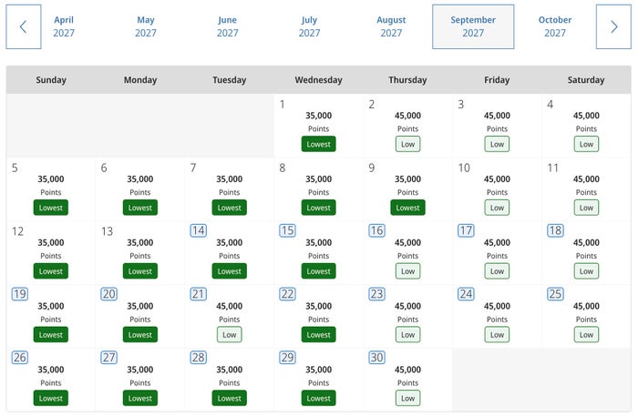 Park Hyatt Los Cabos September 2027 award nights