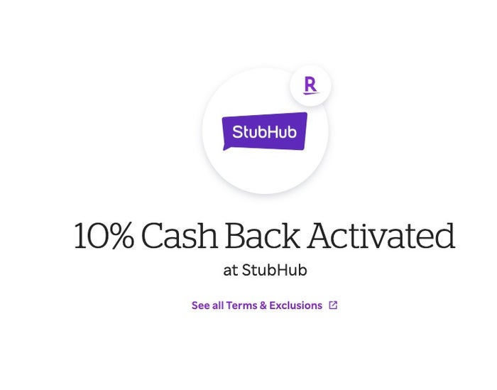 Rakuten Stubhub 10% activated Rakuten Stubhub 10% activated