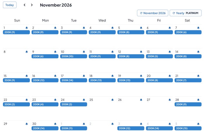 Screenshot MaxMyPoint Conrad Bora Bora Calendar
