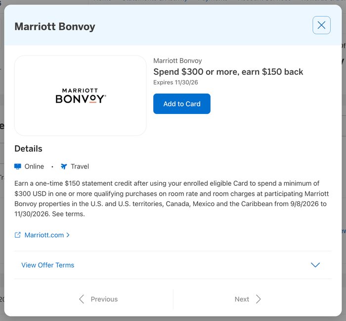 Amex Offer Marriott expiry 11/30/26