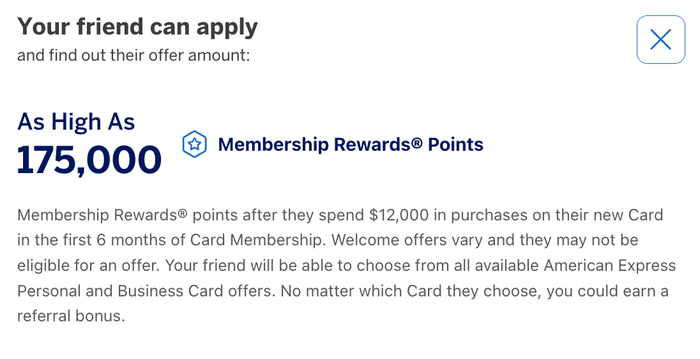 Amex Platinum as high as 175k from referral 9/29/26