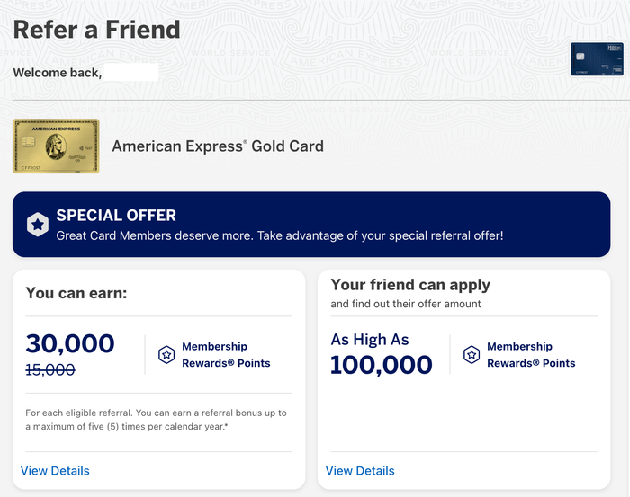 Amex Refer a Friend homepage 9/29/26