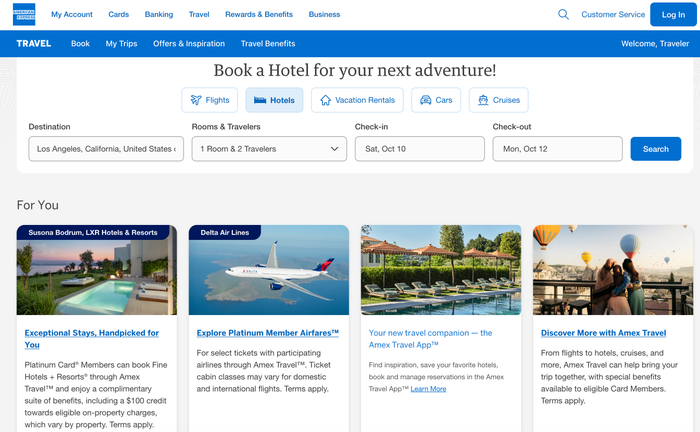 Screenshot 2026 09 29 at 9.50.29 PM AmexTravel.com Homepage 9/29/26