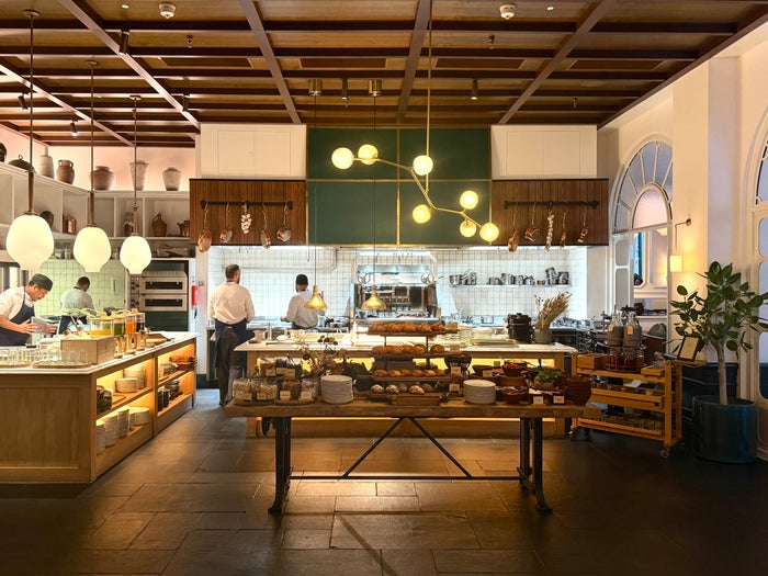 Six Senses London Whiteleys Kitchen breakfast buffet