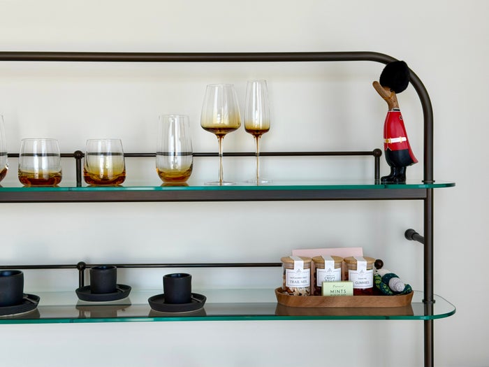 Six Senses London bedroom shelving close up