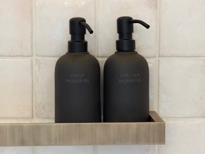 Six Senses London bedroom shower amenities close up