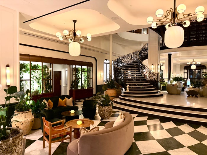 Six Senses London lobby at night