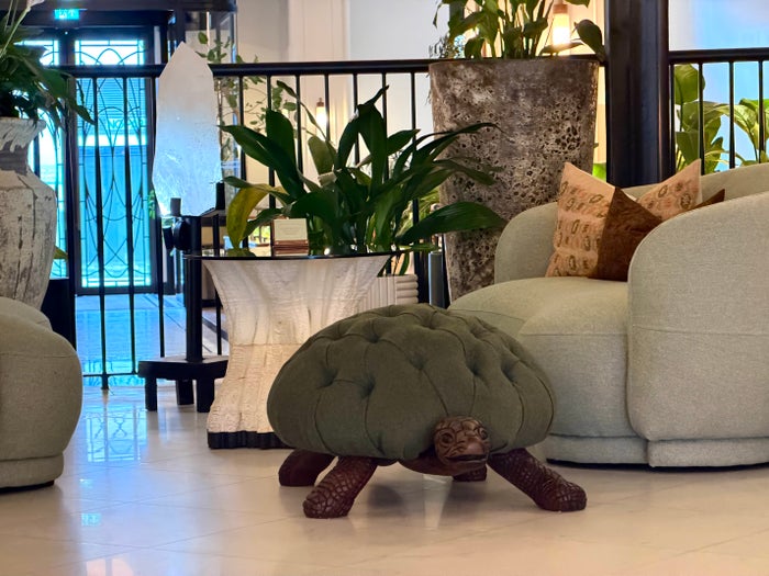 Six Senses London lobby turtle footrest Six Senses London lobby turtle footrest