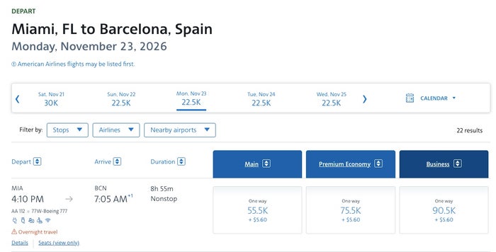 AA biz class mia bcn